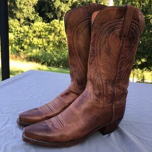 Lucchese 1883 Brown Leather Western Cowboy Boots Women's Square Toe Vintage